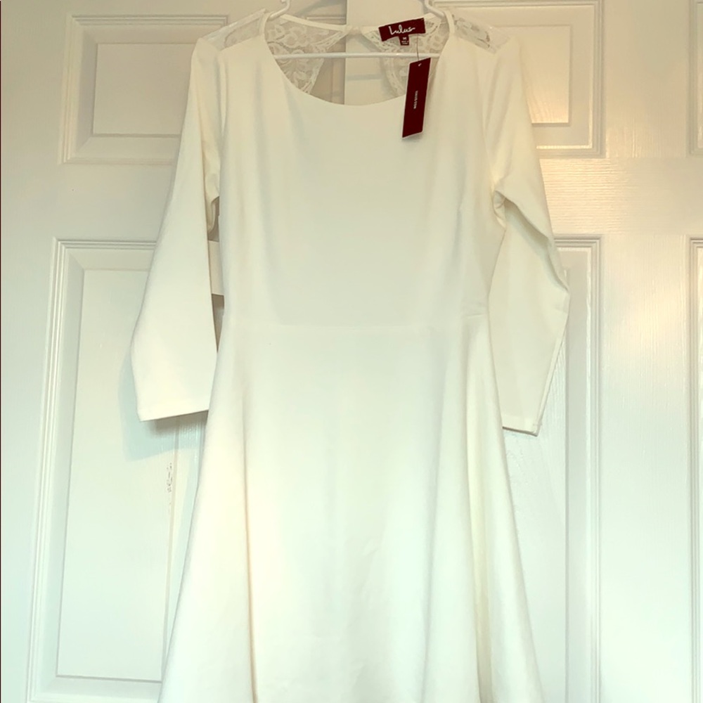 White Open Back Skater Dress from Lulus